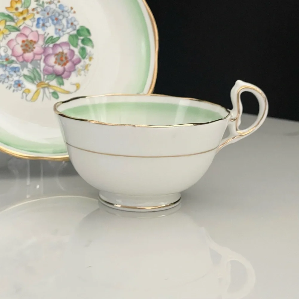 Mint Green Floral Tea Cup & Saucer by Royal Albert